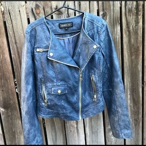 Blue leather jacket
